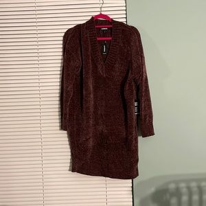 Purple Express V Neck Sweater Dress